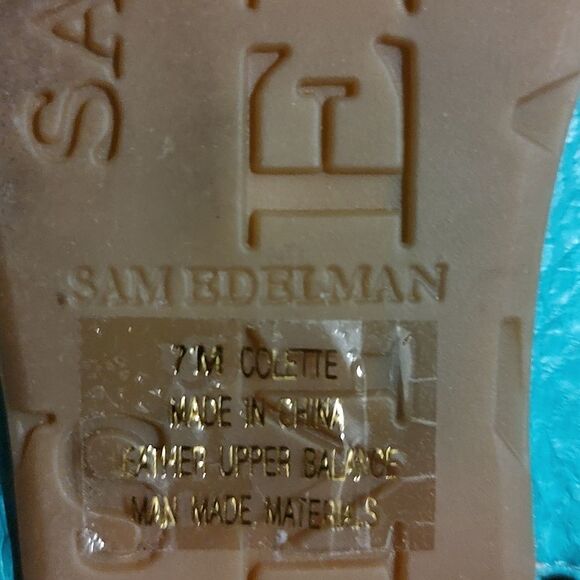 Sam Edelman Colette snakeskin  turquoise back strap  flats  Sz 7 - Picture 7 of 7